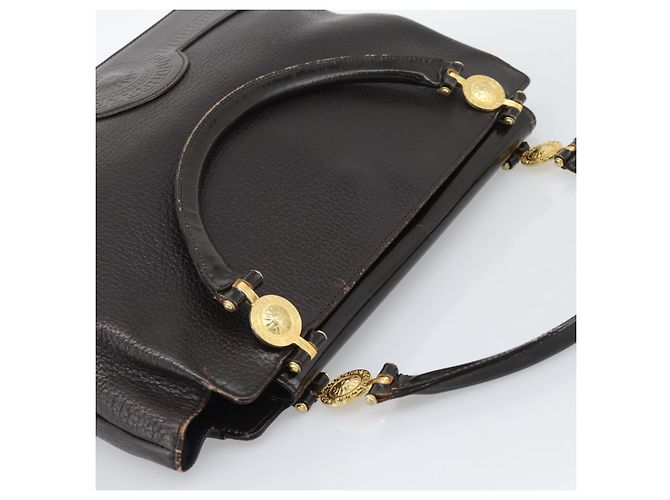 Bolsa de mão VERSACE em couro marrom com detalhes em tom dourado Auth BA14561 - vista 6