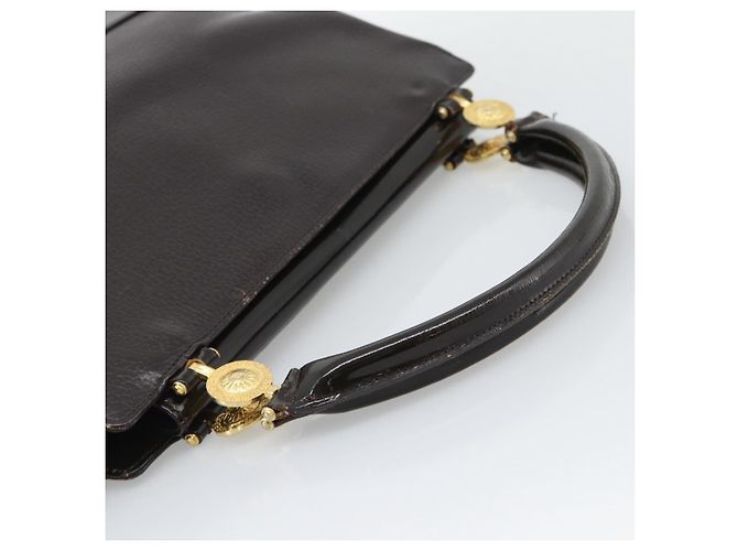 Bolsa de mão VERSACE em couro marrom com detalhes em tom dourado Auth BA14561 - vista 7
