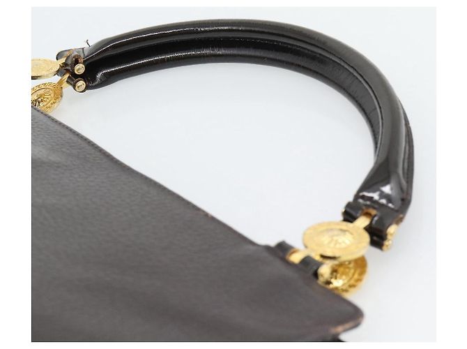Bolsa de mão VERSACE em couro marrom com detalhes em tom dourado Auth BA14561 - vista 8
