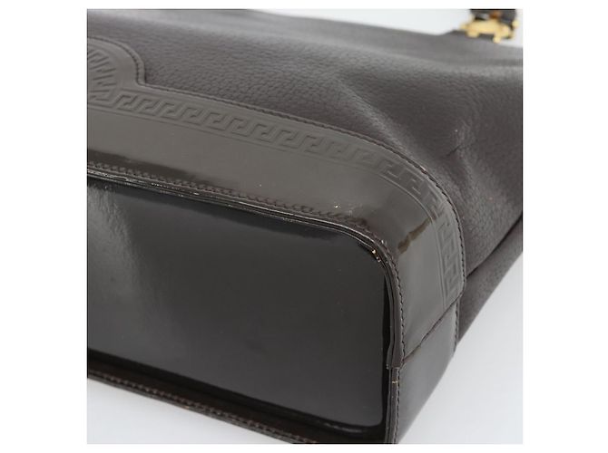 Bolsa de mão VERSACE em couro marrom com detalhes em tom dourado Auth BA14561 - vista 9