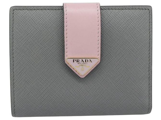 Cartera Bifold PRADA de piel Saffiano Gris Oro Auth 194318M Castaño Dorado - vista 13