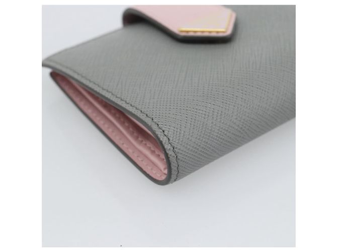 Cartera Bifold PRADA de piel Saffiano Gris Oro Auth 194318M Castaño Dorado - vista 14