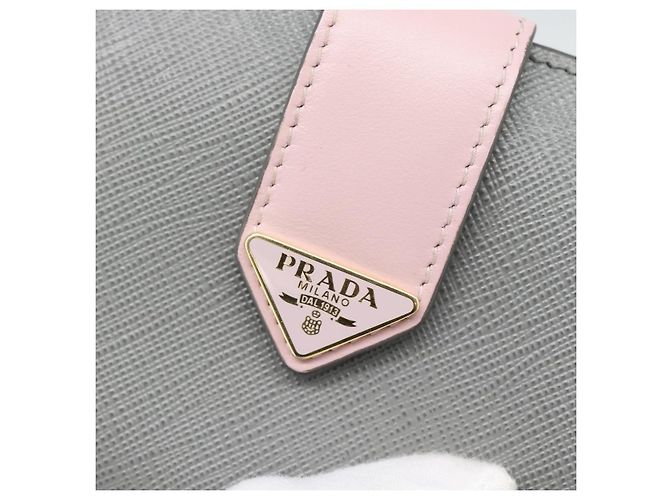 Cartera Bifold PRADA de piel Saffiano Gris Oro Auth 194318M Castaño Dorado - vista 17