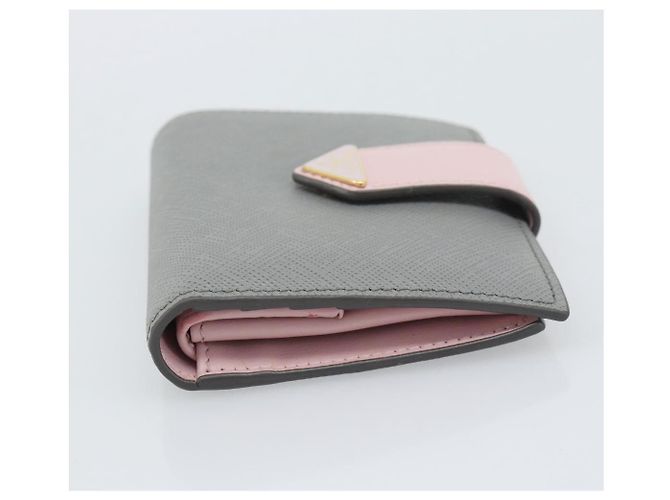 Cartera Bifold PRADA de piel Saffiano Gris Oro Auth 194318M Castaño Dorado - vista 3