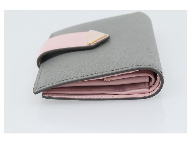 Cartera Bifold PRADA de piel Saffiano Gris Oro Auth 194318M Castaño Dorado - vista 4