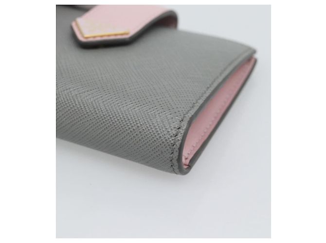 Cartera Bifold PRADA de piel Saffiano Gris Oro Auth 194318M Castaño Dorado - vista 7