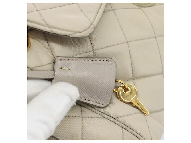 Borsa a Spalla con Catena PRADA Nylon Beige Oro Auth bs36530 D'oro - vista 10