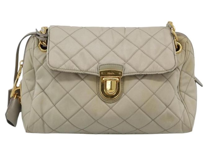 Borsa a Spalla con Catena PRADA Nylon Beige Oro Auth bs36530 D'oro - vista 13