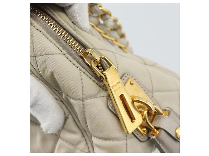 Borsa a Spalla con Catena PRADA Nylon Beige Oro Auth bs36530 D'oro - vista 20