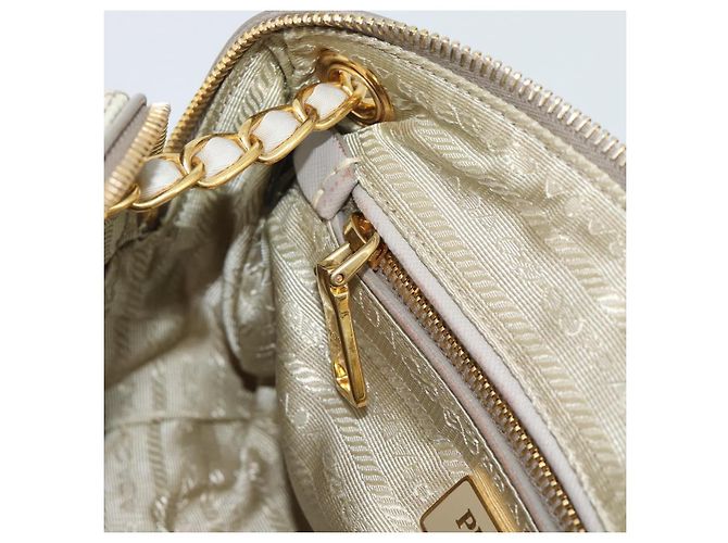 Borsa a Spalla con Catena PRADA Nylon Beige Oro Auth bs36530 D'oro - vista 24
