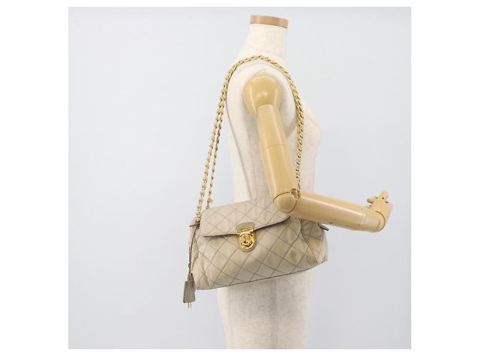 Borsa a Spalla con Catena PRADA Nylon Beige Oro Auth bs36530 D'oro - vista 27