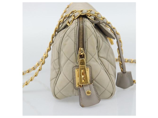 Borsa a Spalla con Catena PRADA Nylon Beige Oro Auth bs36530 D'oro - vista 3