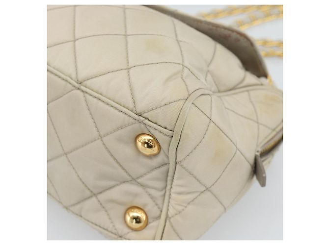 Borsa a Spalla con Catena PRADA Nylon Beige Oro Auth bs36530 D'oro - vista 9