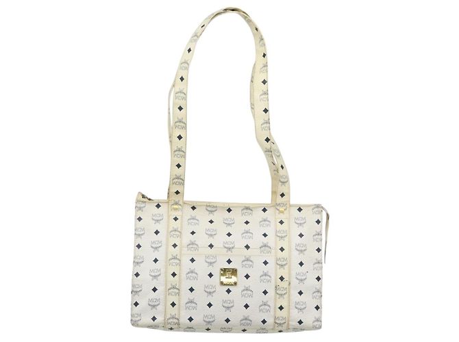 Bolsa Tote MCM Vicetos em PVC e couro branco com detalhes em tom dourado Auth gh2274 - vista 2