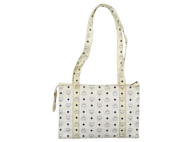 Bolsa Tote MCM Vicetos em PVC e couro branco com detalhes em tom dourado Auth gh2274 - vista 3