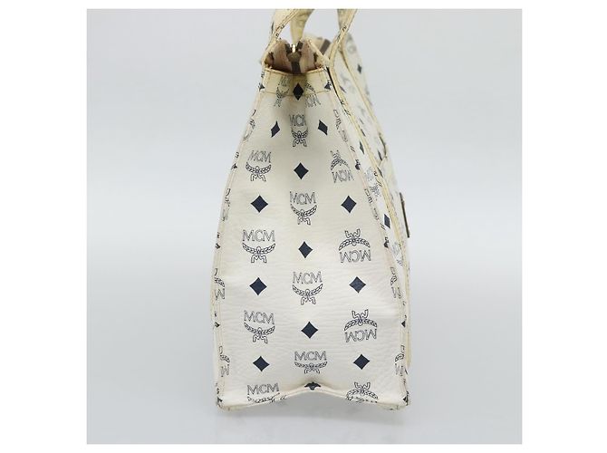 Bolsa Tote MCM Vicetos em PVC e couro branco com detalhes em tom dourado Auth gh2274 - vista 4