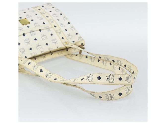 Bolsa Tote MCM Vicetos em PVC e couro branco com detalhes em tom dourado Auth gh2274 - vista 7