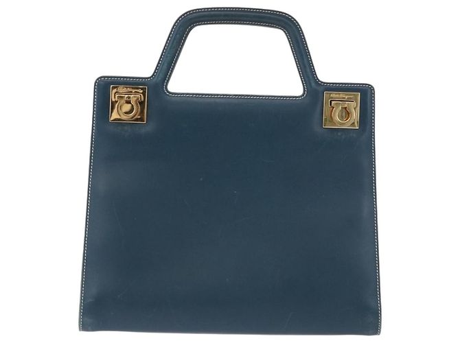 Borsa Salvatore Ferragamo Gancini in pelle blu e oro Auth bs36361 D'oro - vista 2