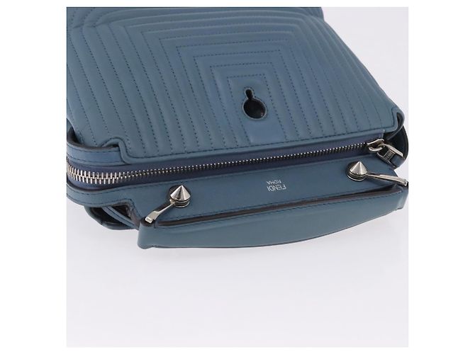 Borsa FENDI Dot Com Click in pelle blu argento Auth bs36524 - vista 6