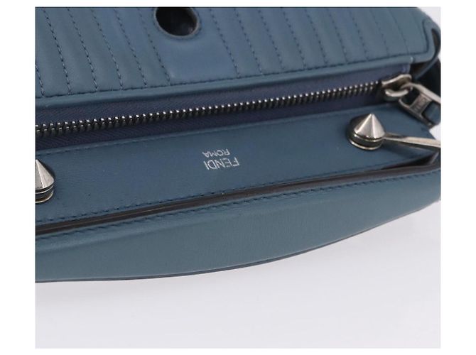 Borsa FENDI Dot Com Click in pelle blu argento Auth bs36524 - vista 7
