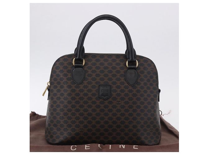 Céline Borsa CELINE Macadam Canvas PVC Pelle Nera Oro Auth 194111V Nero D'oro - vista 12