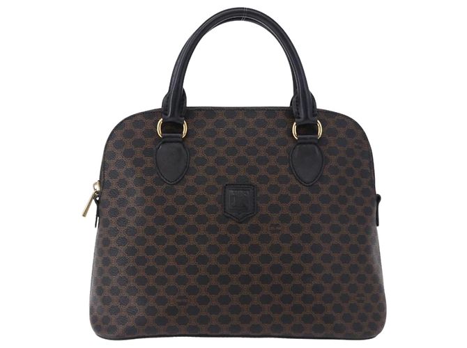 Céline Borsa CELINE Macadam Canvas PVC Pelle Nera Oro Auth 194111V Nero D'oro - vista 13