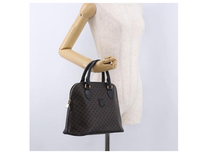 Céline Borsa CELINE Macadam Canvas PVC Pelle Nera Oro Auth 194111V Nero D'oro - vista 24