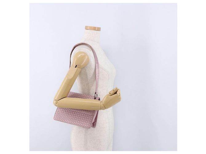 Borsa a Spalla BOTTEGA VENETA INTRECCIATO Satin Rosa Argento Auth 194840V - vista 25