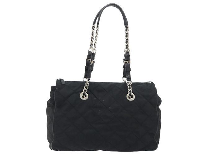 Bolso de Hombro con Cadena PRADA Nylon Negro Plata 195292 - vista 13