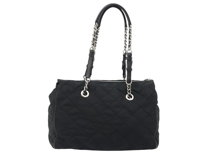 Bolso de Hombro con Cadena PRADA Nylon Negro Plata 195292 - vista 2