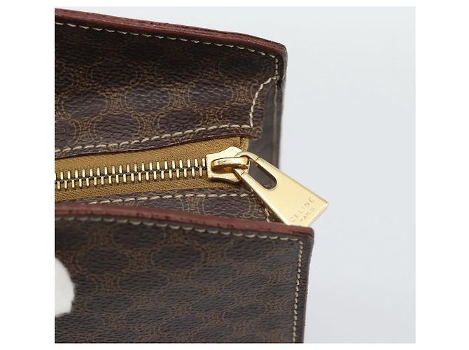 Céline Borsa CELINE Macadam Canvas PVC Pelle Marrone Oro Auth 195189A D'oro - vista 10