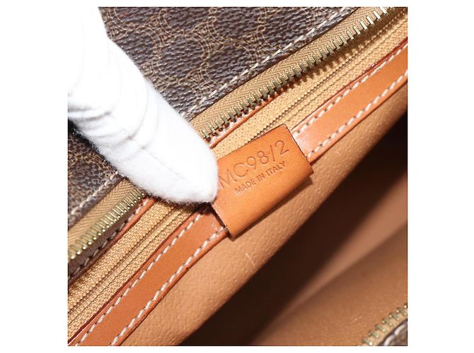 Céline Borsa CELINE Macadam Canvas PVC Pelle Marrone Oro Auth 195189A D'oro - vista 12