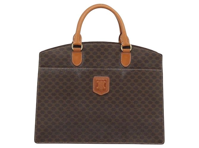 Céline Borsa CELINE Macadam Canvas PVC Pelle Marrone Oro Auth 195189A D'oro - vista 13