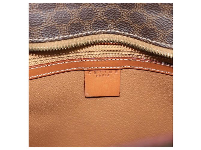 Céline Borsa CELINE Macadam Canvas PVC Pelle Marrone Oro Auth 195189A D'oro - vista 17
