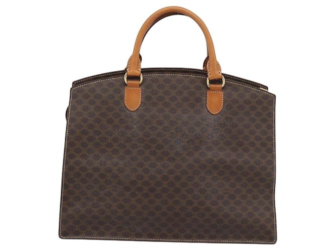 Céline Borsa CELINE Macadam Canvas PVC Pelle Marrone Oro Auth 195189A D'oro - vista 2