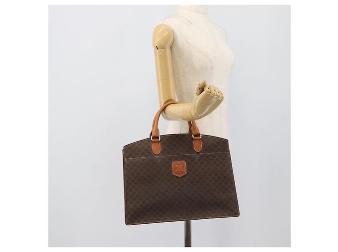Céline Borsa CELINE Macadam Canvas PVC Pelle Marrone Oro Auth 195189A D'oro - vista 23