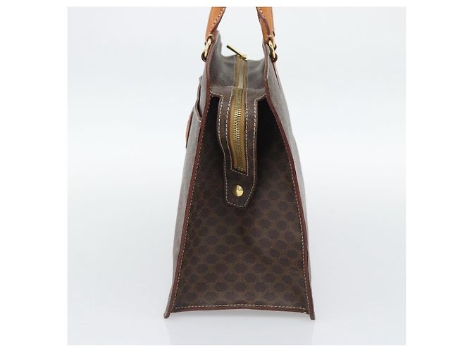 Céline Borsa CELINE Macadam Canvas PVC Pelle Marrone Oro Auth 195189A D'oro - vista 4