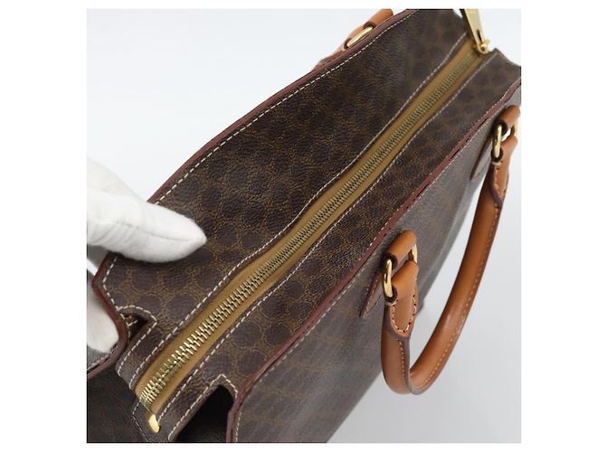 Céline Borsa CELINE Macadam Canvas PVC Pelle Marrone Oro Auth 195189A D'oro - vista 6