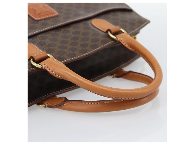 Céline Borsa CELINE Macadam Canvas PVC Pelle Marrone Oro Auth 195189A D'oro - vista 7