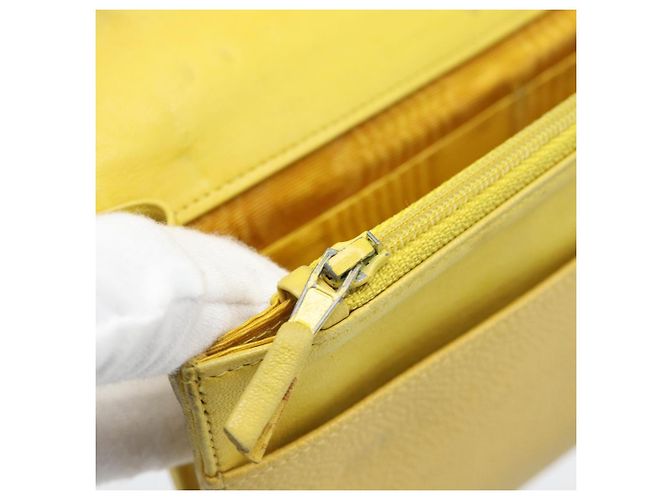 CHANEL COCO Mark Long Wallet Caviar Skin Yellow Gold CC Auth 193588 D'oro Giallo - vista 10