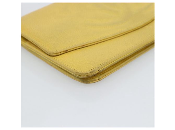 CHANEL COCO Mark Long Wallet Caviar Skin Yellow Gold CC Auth 193588 D'oro Giallo - vista 14