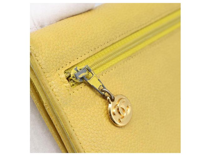 CHANEL COCO Mark Long Wallet Caviar Skin Yellow Gold CC Auth 193588 D'oro Giallo - vista 17