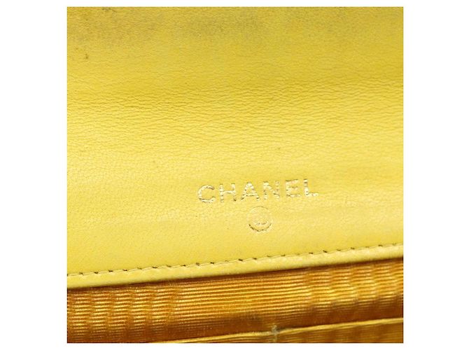 CHANEL COCO Mark Long Wallet Caviar Skin Yellow Gold CC Auth 193588 D'oro Giallo - vista 18