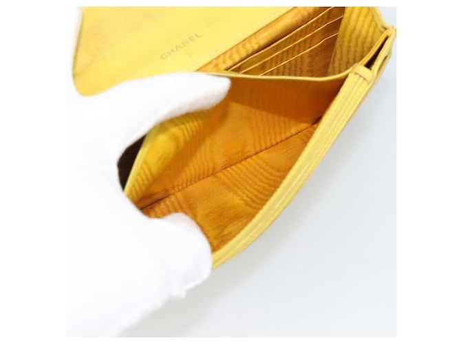CHANEL COCO Mark Long Wallet Caviar Skin Yellow Gold CC Auth 193588 D'oro Giallo - vista 19