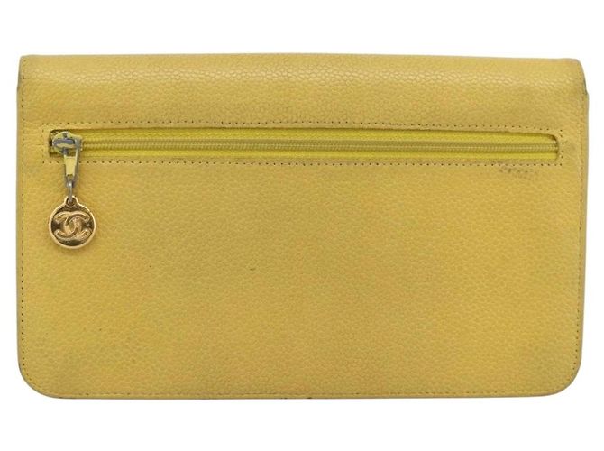 CHANEL COCO Mark Long Wallet Caviar Skin Yellow Gold CC Auth 193588 D'oro Giallo - vista 2