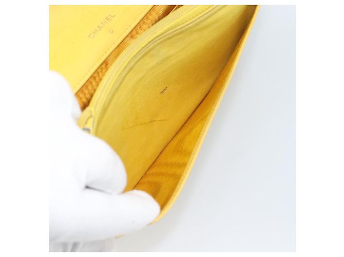 CHANEL COCO Mark Long Wallet Caviar Skin Yellow Gold CC Auth 193588 D'oro Giallo - vista 20