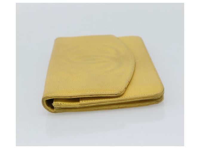 CHANEL COCO Mark Long Wallet Caviar Skin Yellow Gold CC Auth 193588 D'oro Giallo - vista 3