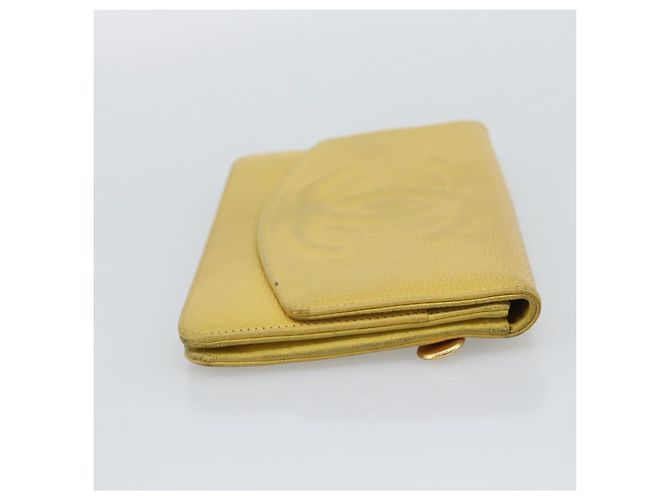 CHANEL COCO Mark Long Wallet Caviar Skin Yellow Gold CC Auth 193588 D'oro Giallo - vista 4