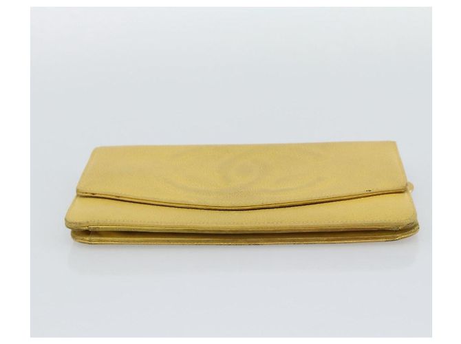CHANEL COCO Mark Long Wallet Caviar Skin Yellow Gold CC Auth 193588 D'oro Giallo - vista 6