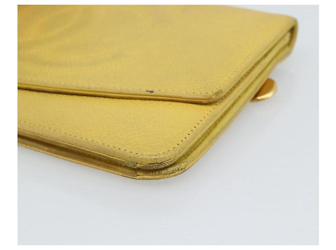 CHANEL COCO Mark Long Wallet Caviar Skin Yellow Gold CC Auth 193588 D'oro Giallo - vista 7
